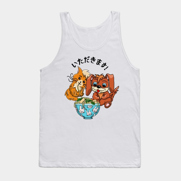 Cute cat and dog eating ramen noodles Tank Top by cuisinecat